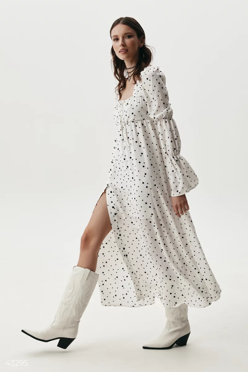 Polka dot dress with puffed sleeves photo 1