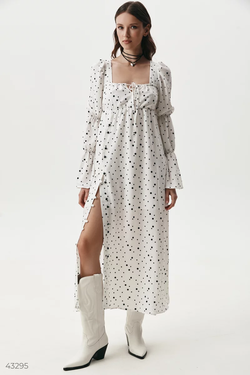 Polka dot dress with puffed sleeves photo 2