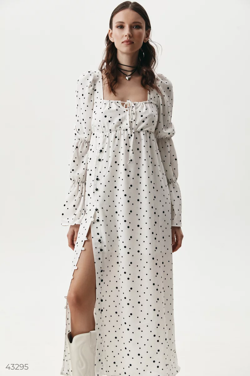 Polka dot dress with puffed sleeves photo 3