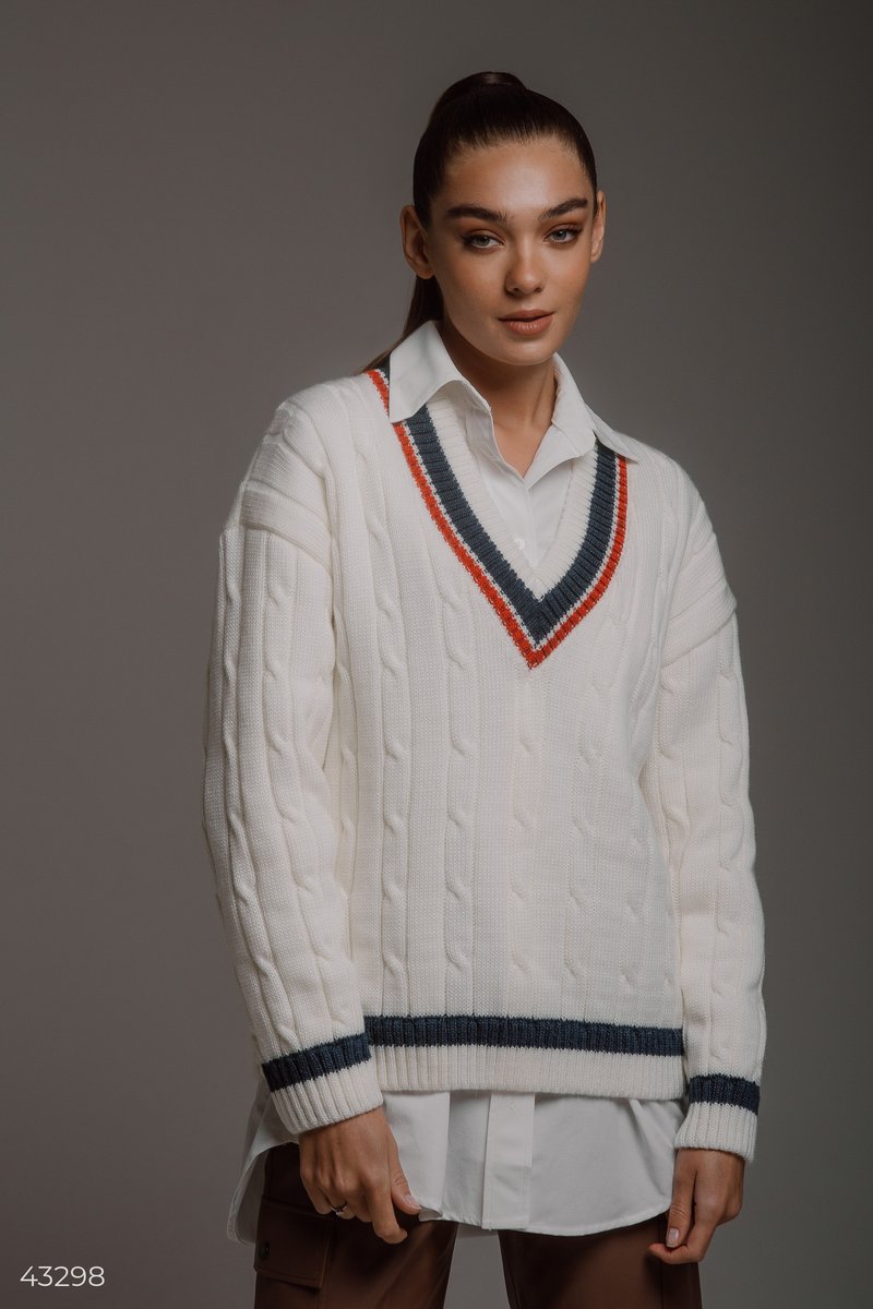 Молочний светр з V-подібним вирізом Молочний 43298