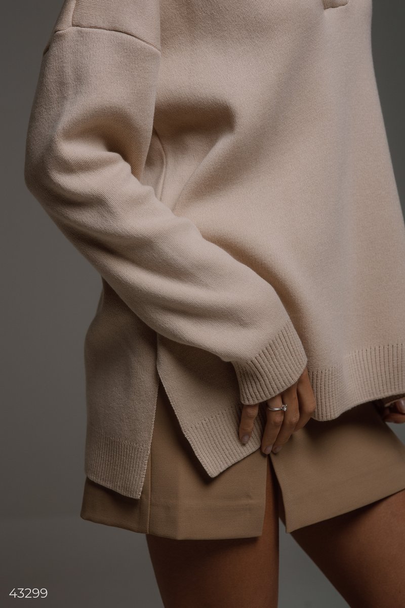 Beige jumper with polo collar