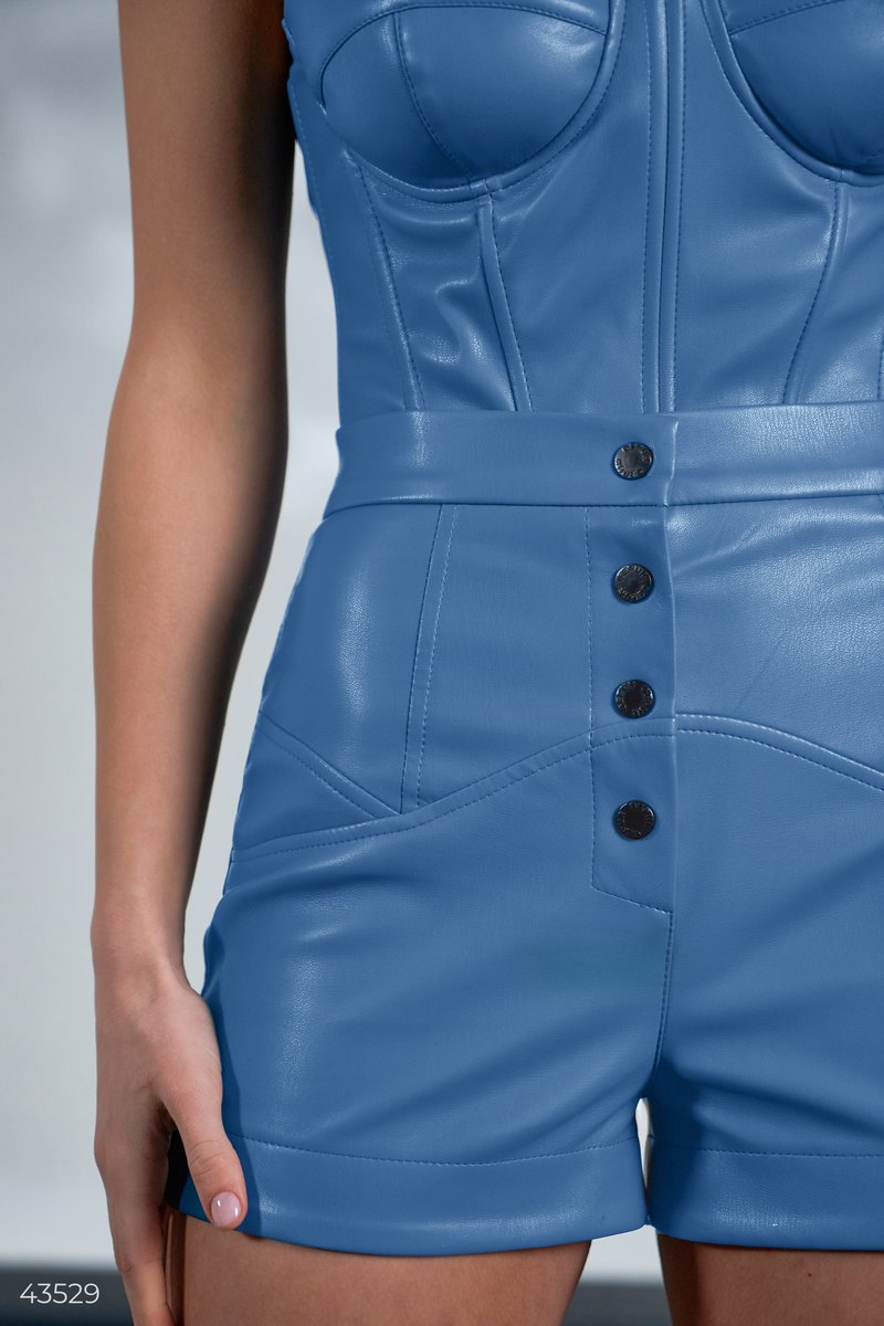 Blue faux leather shorts photo 3