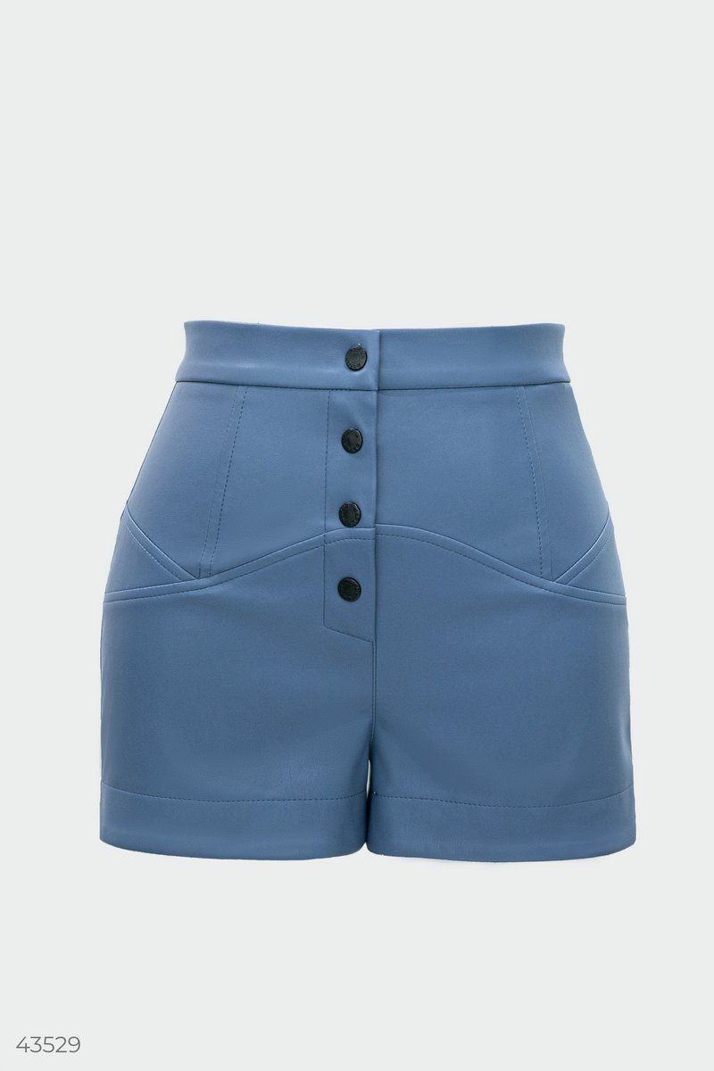 Blue faux leather shorts photo 5
