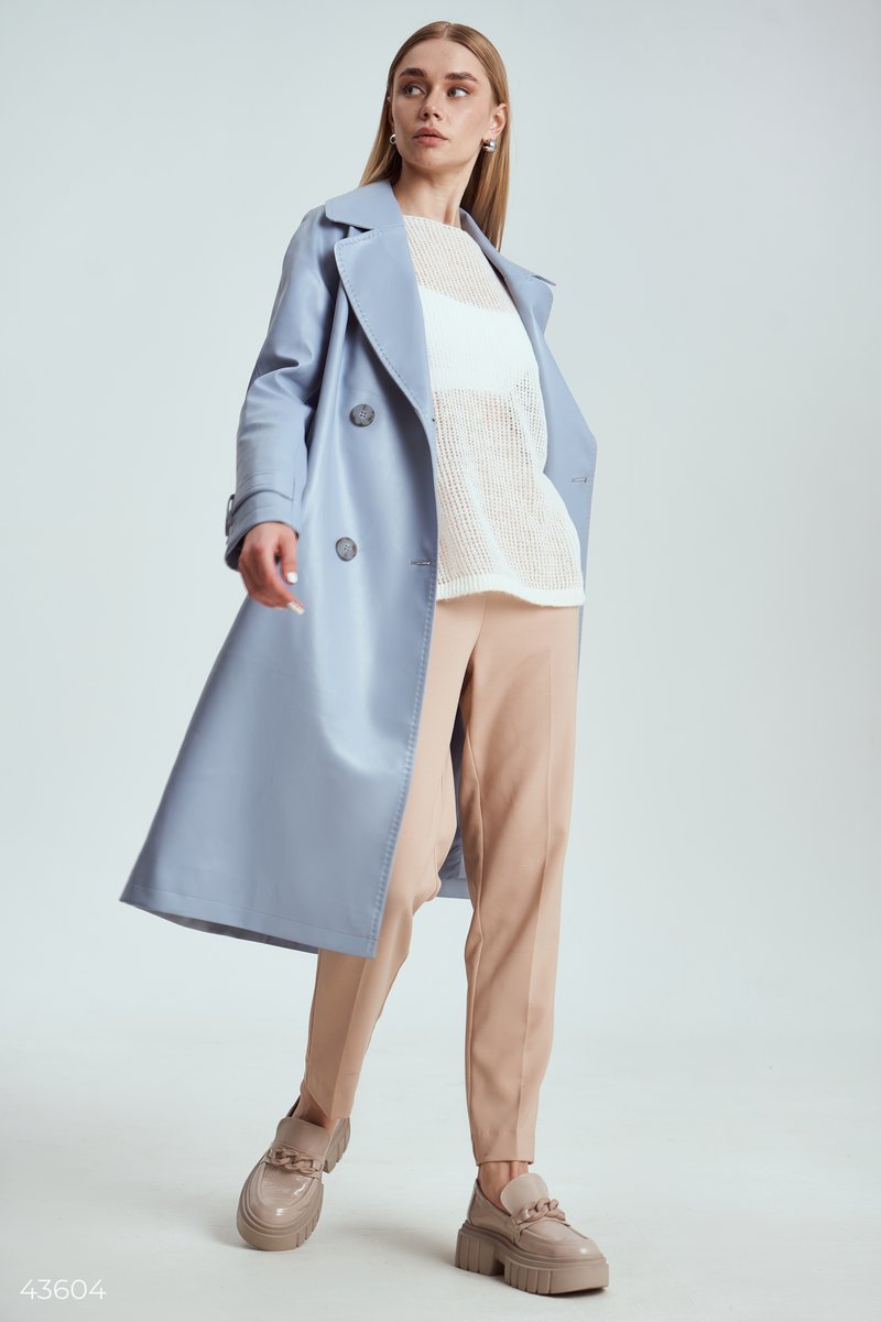 Blue faux leather trench coat