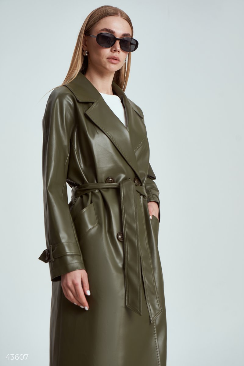 Khaki eco leather trench coat