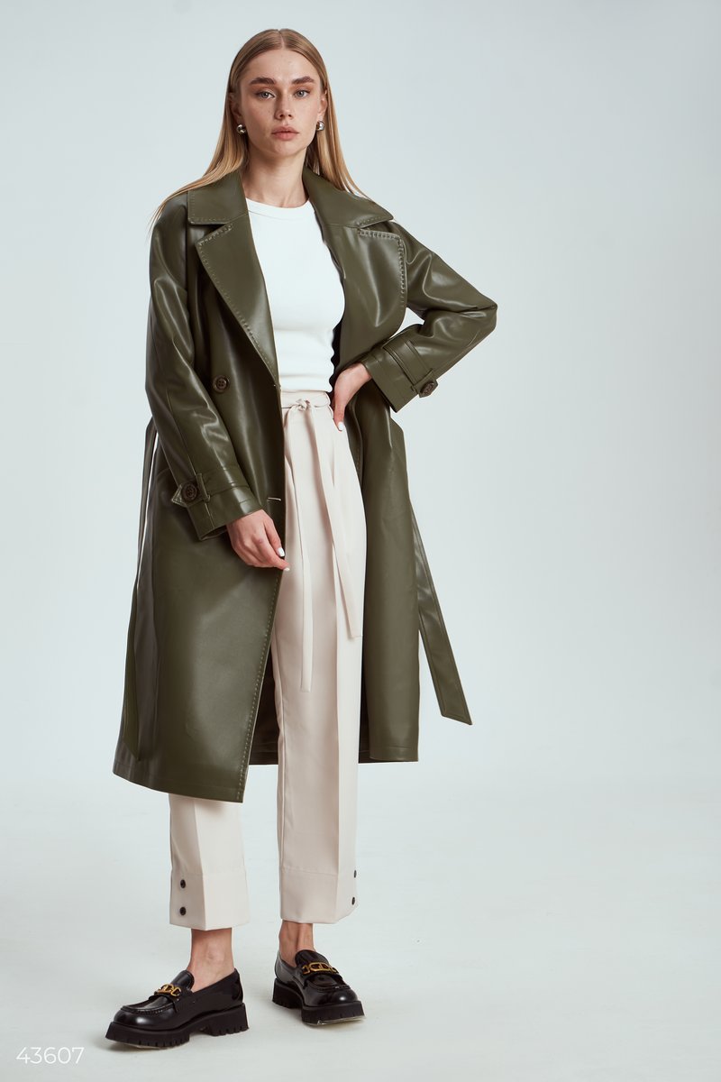 Khaki eco leather trench coat