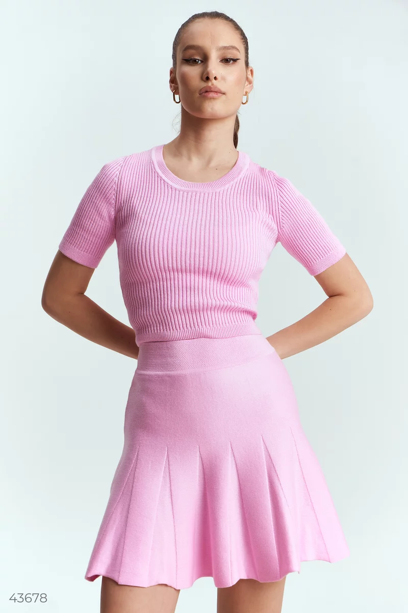 Pink knitted crop T-shirt photo 1