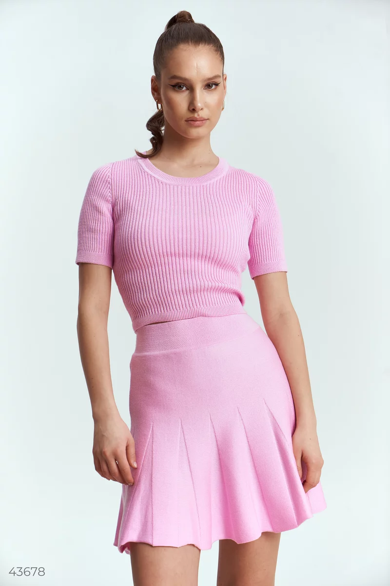 Pink knitted crop T-shirt photo 2
