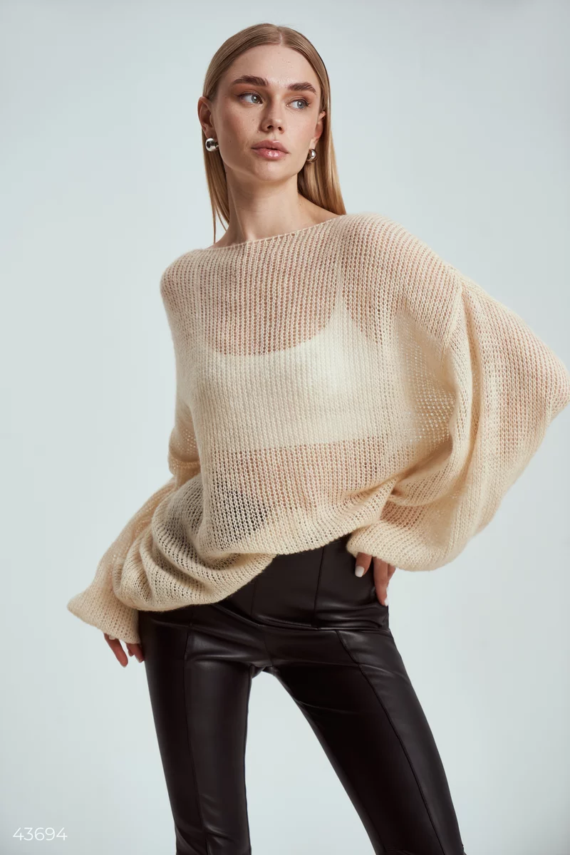 Beige sweater with merino wool photo 2