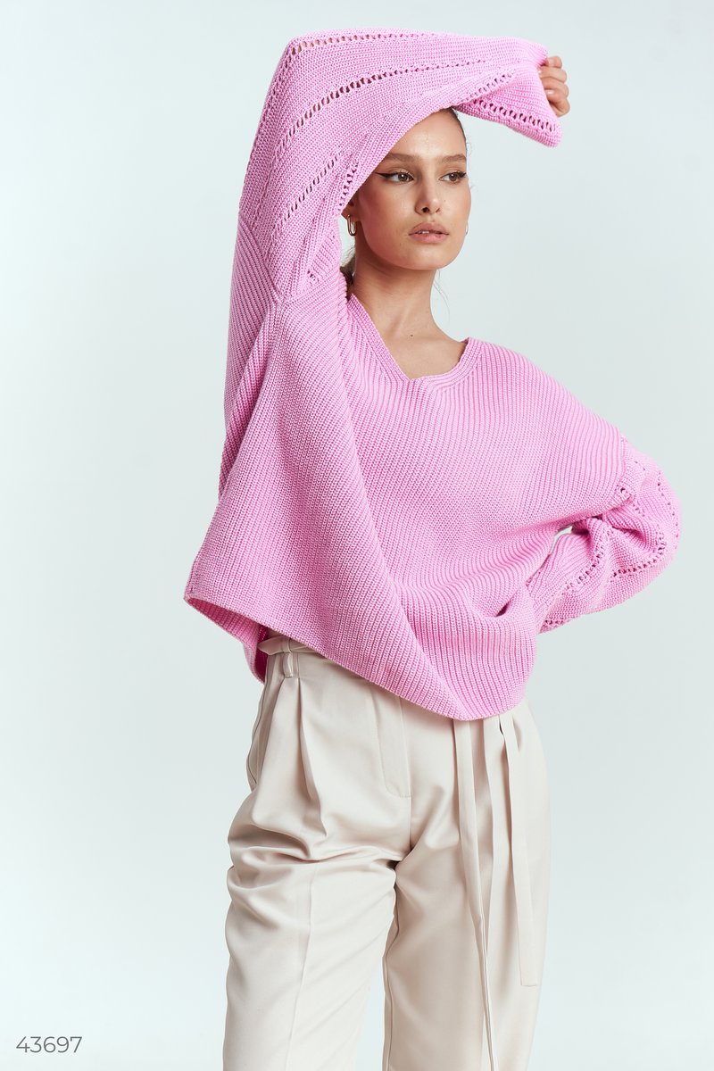 Розовый свитер из смесового хлопка фотография 3