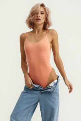Coral bodysuit with thin straps photo 1