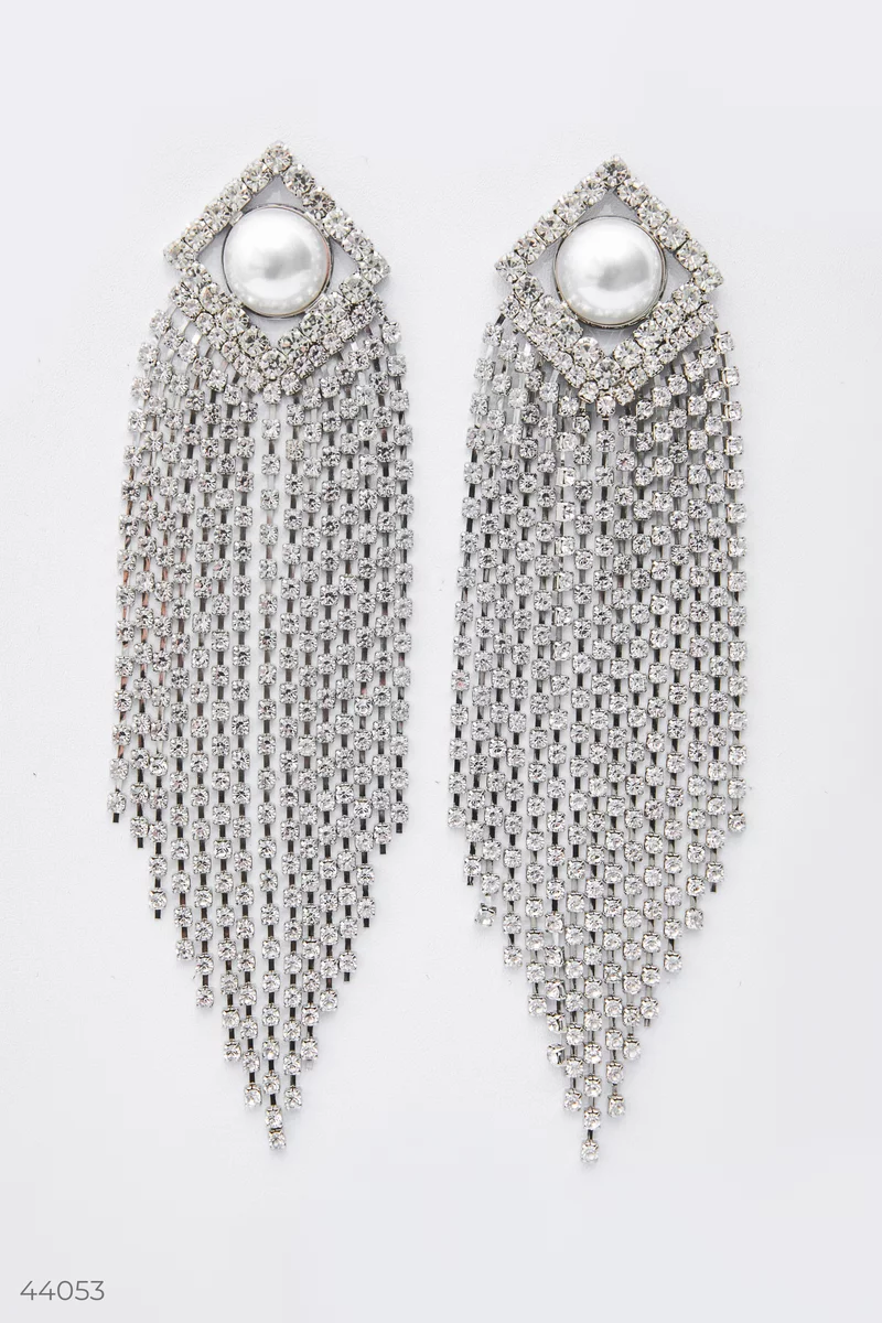 Long earrings with pearl and rhinestones photo 1