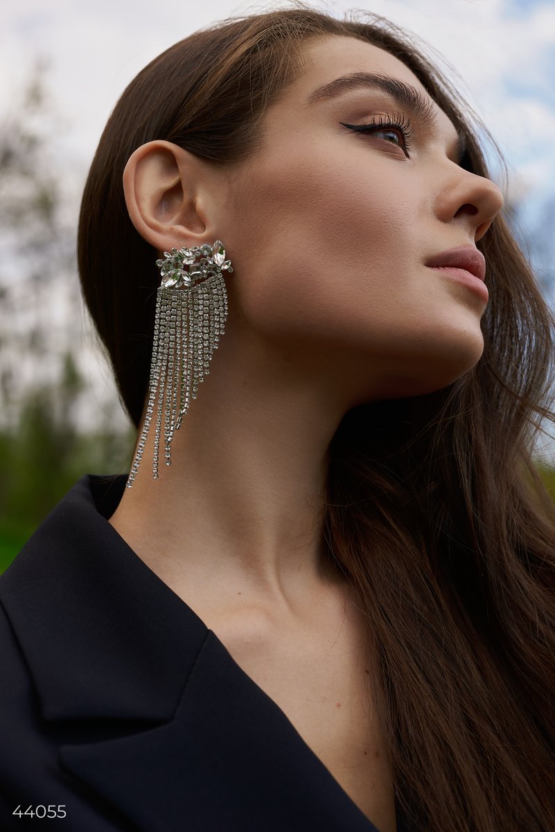 Evening earrings with rhinestones photo 3