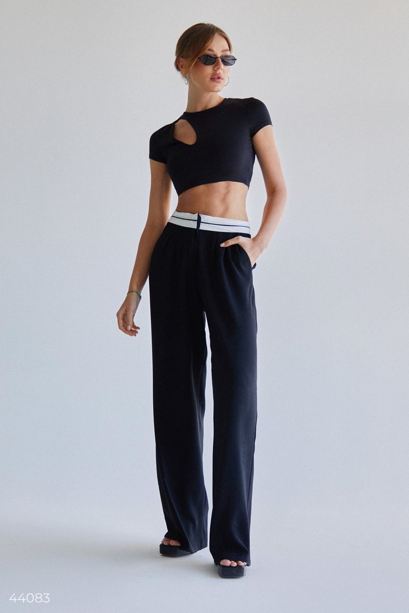 Black trousers with tape at the waist photo 1