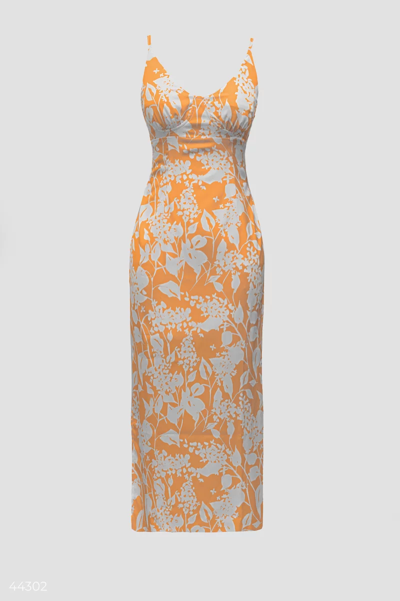 Помаранчева сукня міді з рослинним принтом фотографія 5