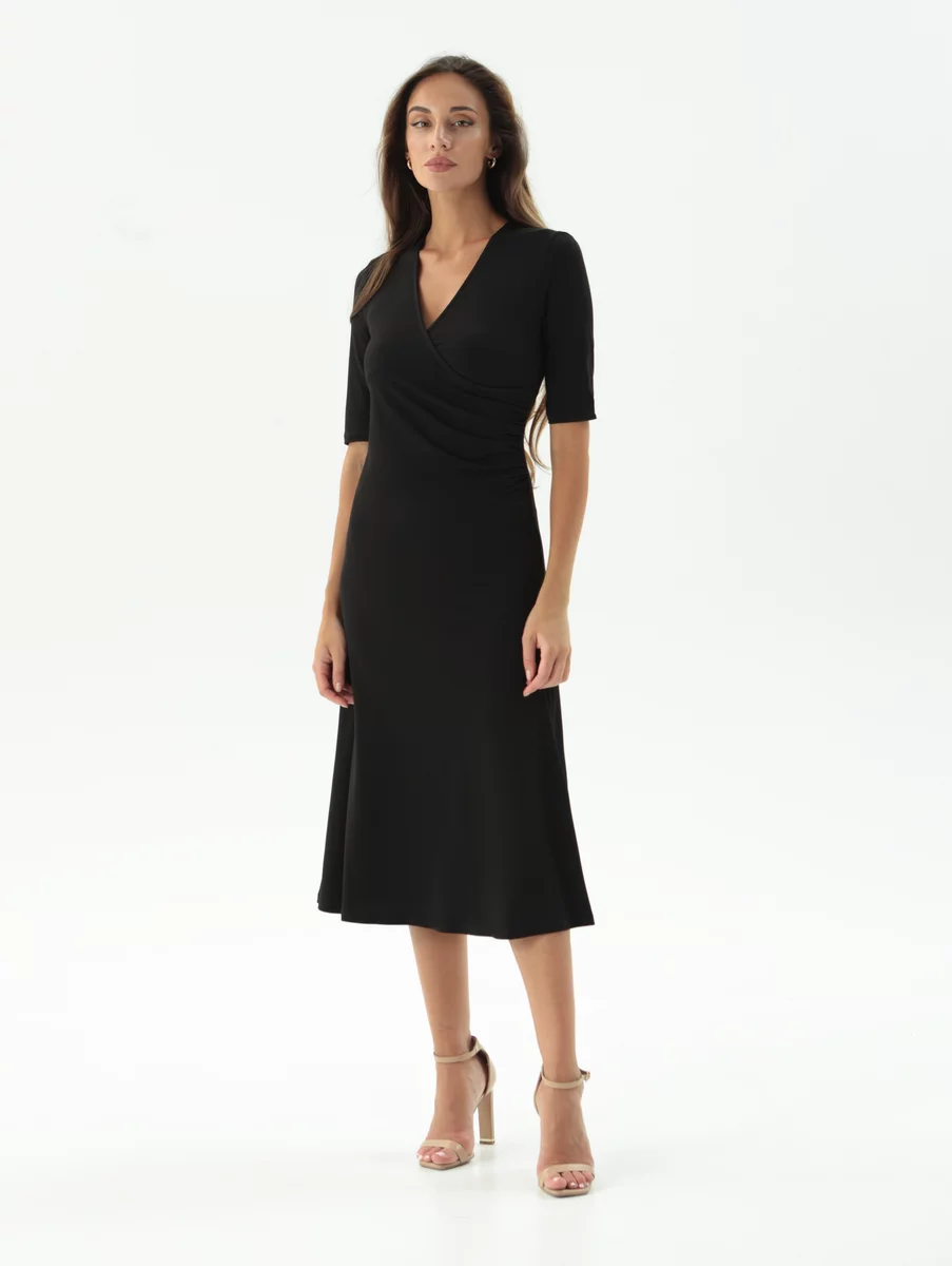 Black knitted midi dress with drapery photo 2