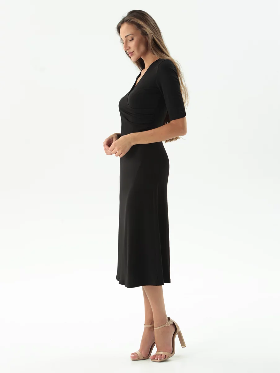 Black knitted midi dress with drapery photo 3