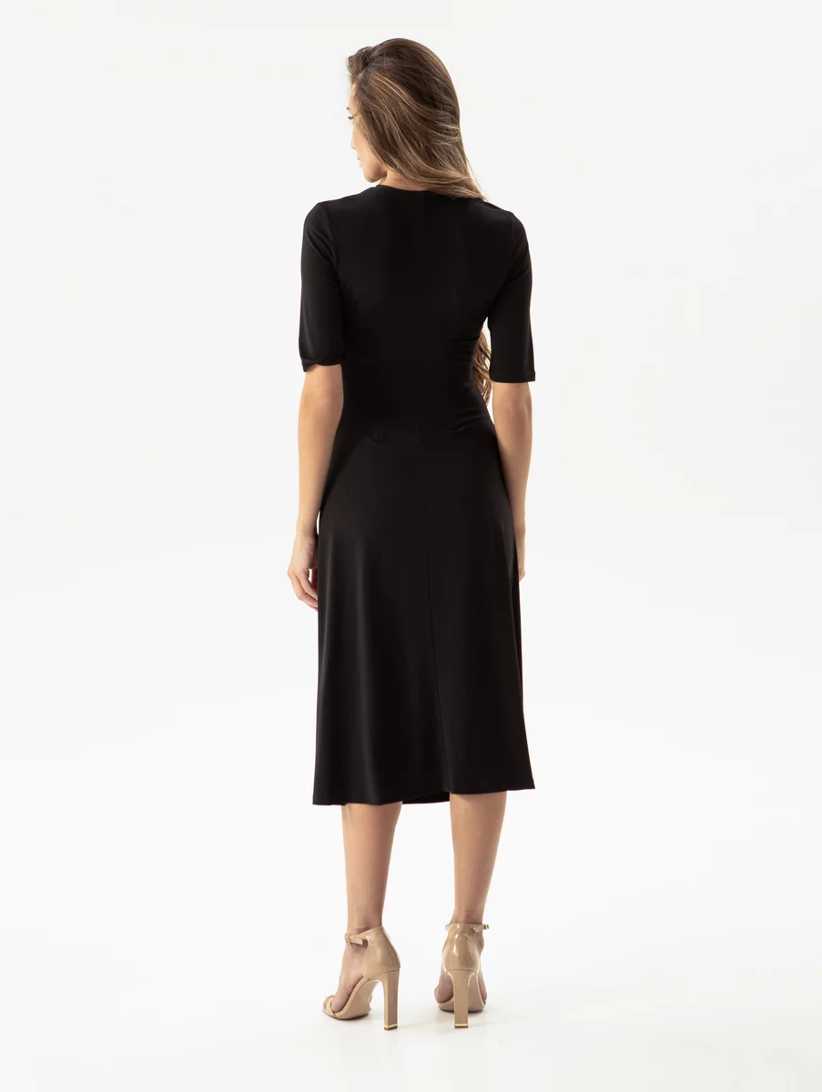 Black knitted midi dress with drapery photo 4