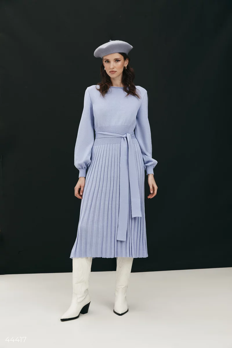 Blue knitted midi dress with pleated bottom photo 1