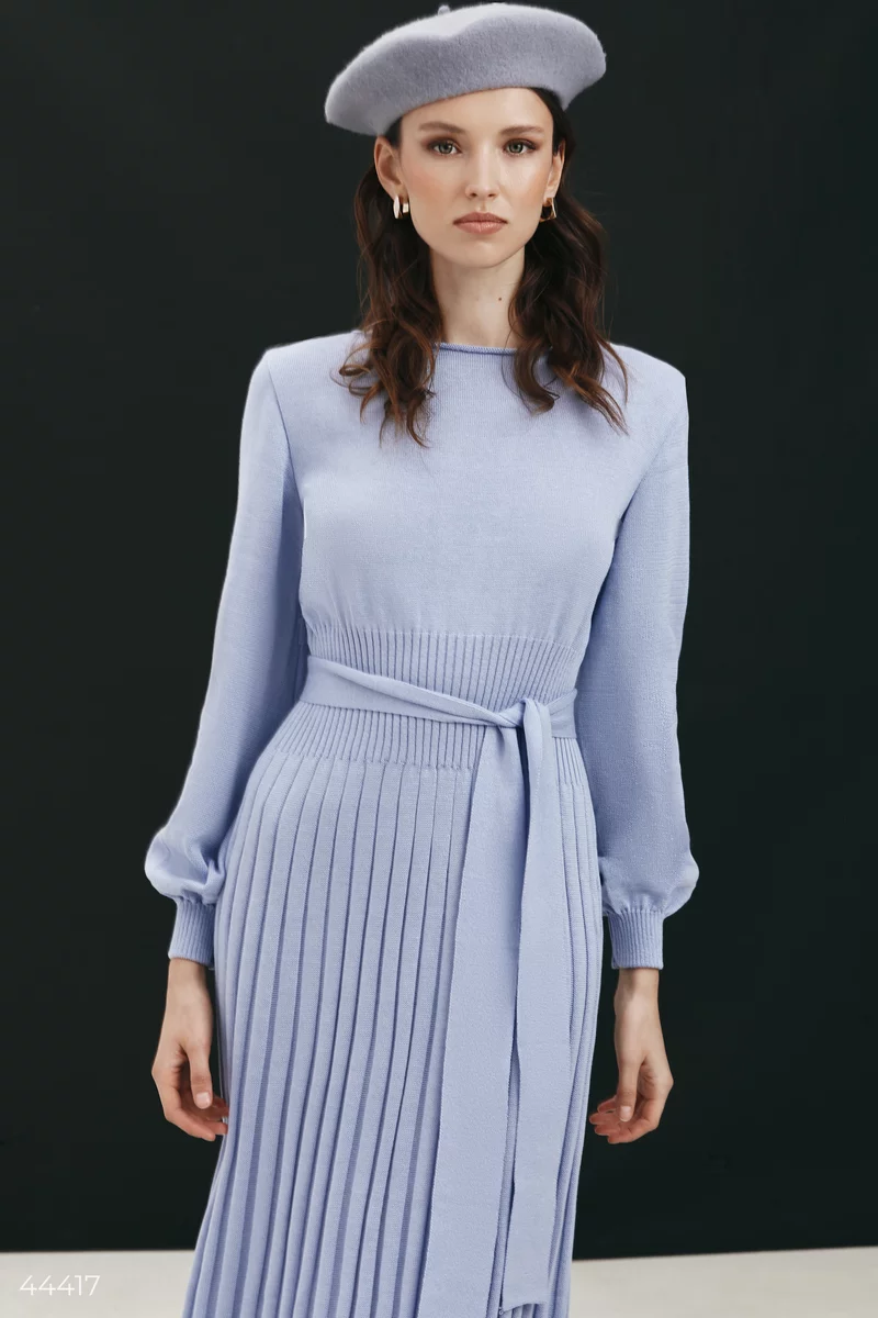 Blue knitted midi dress with pleated bottom photo 4