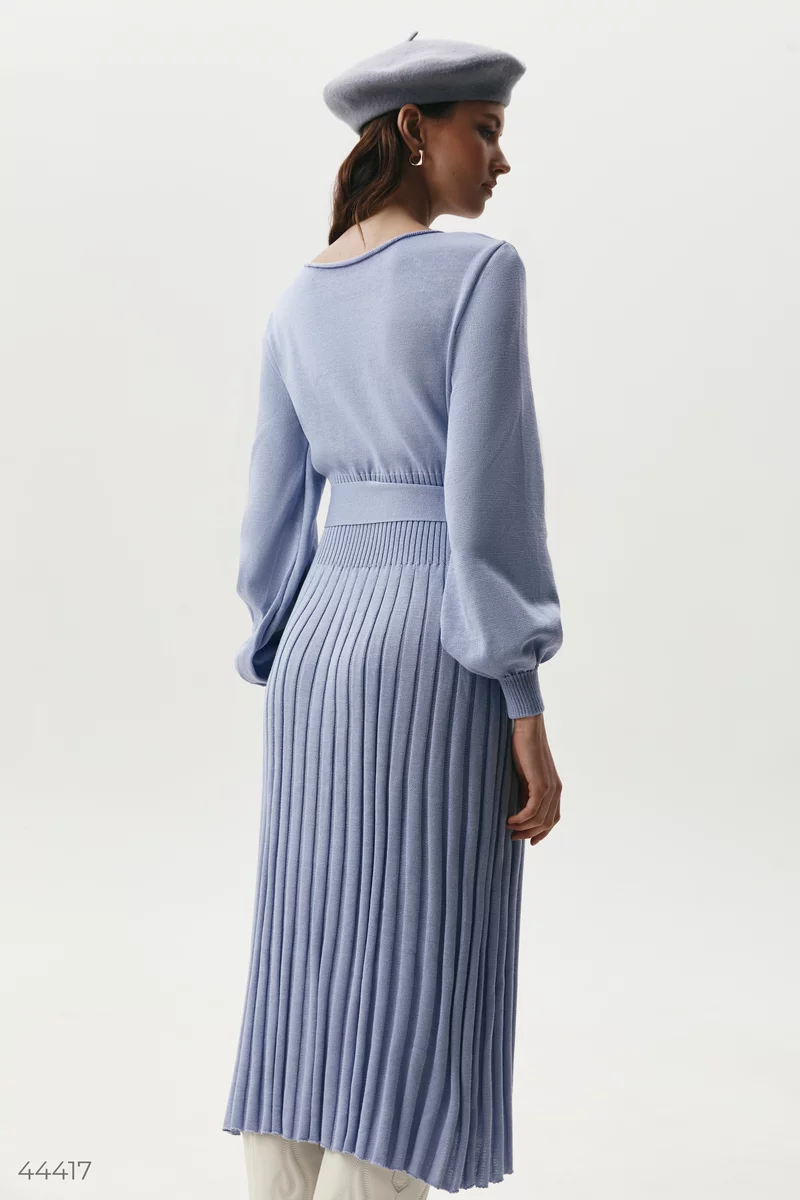 Blue knitted midi dress with pleated bottom photo 5