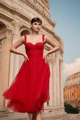 Red tulle bustier dress photo 3