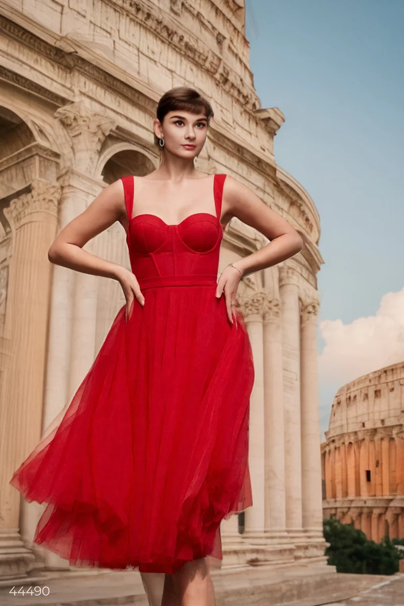 Red tulle bustier dress photo 1