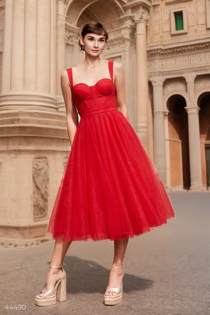 Red tulle bustier dress photo 3