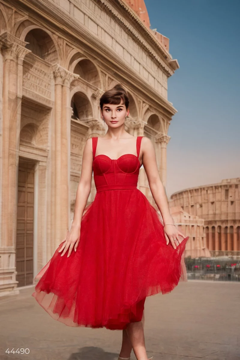 Red tulle bustier dress photo 4