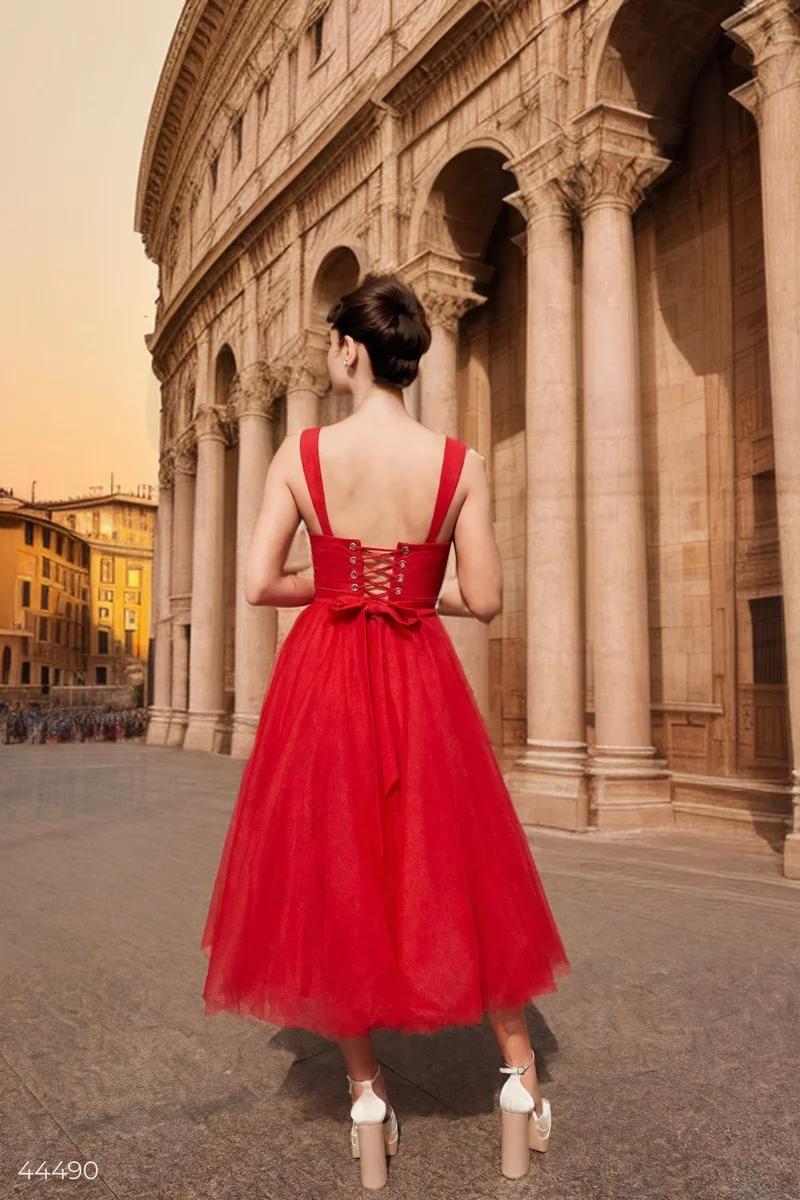 Red tulle bustier dress photo 5