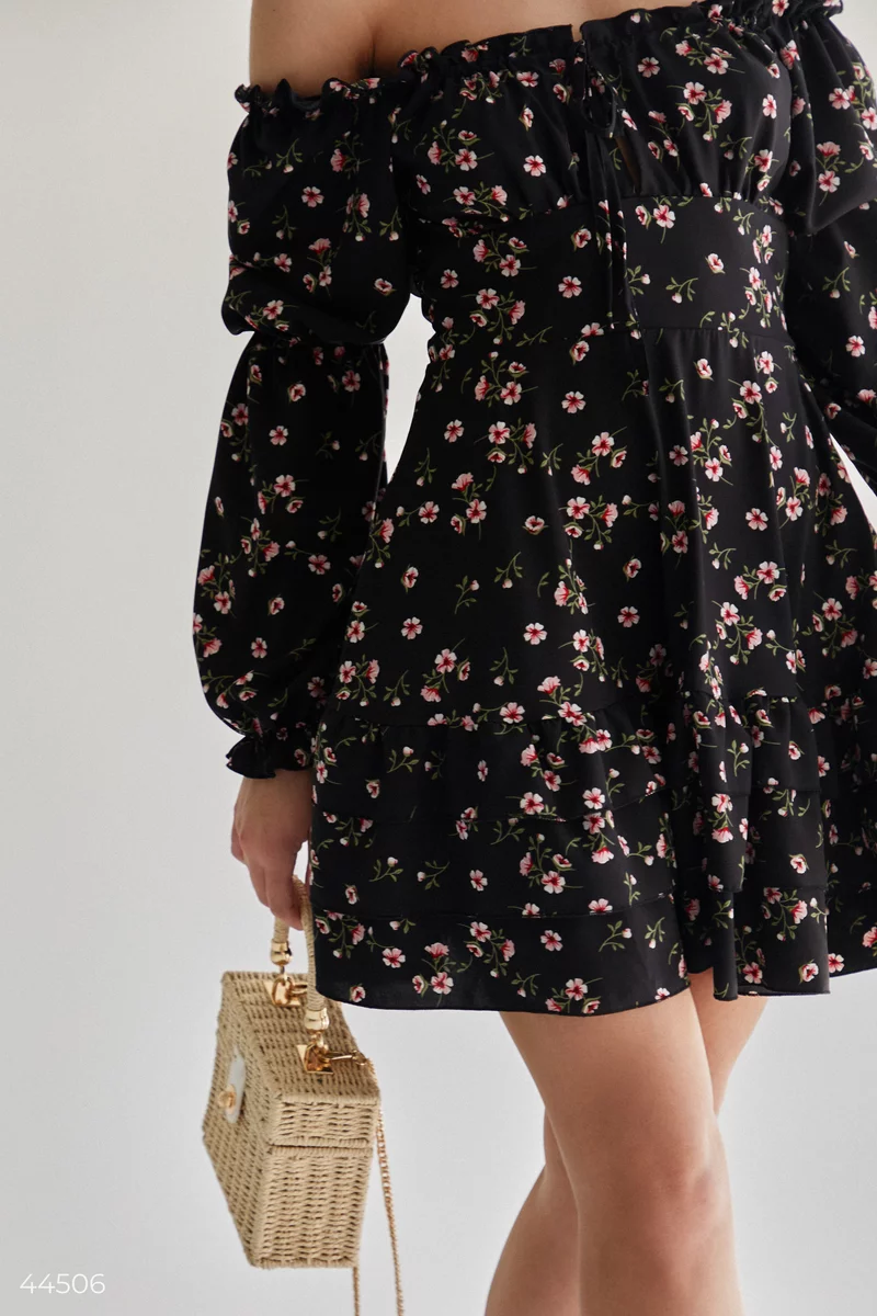 Black dress with pink floral print photo 3