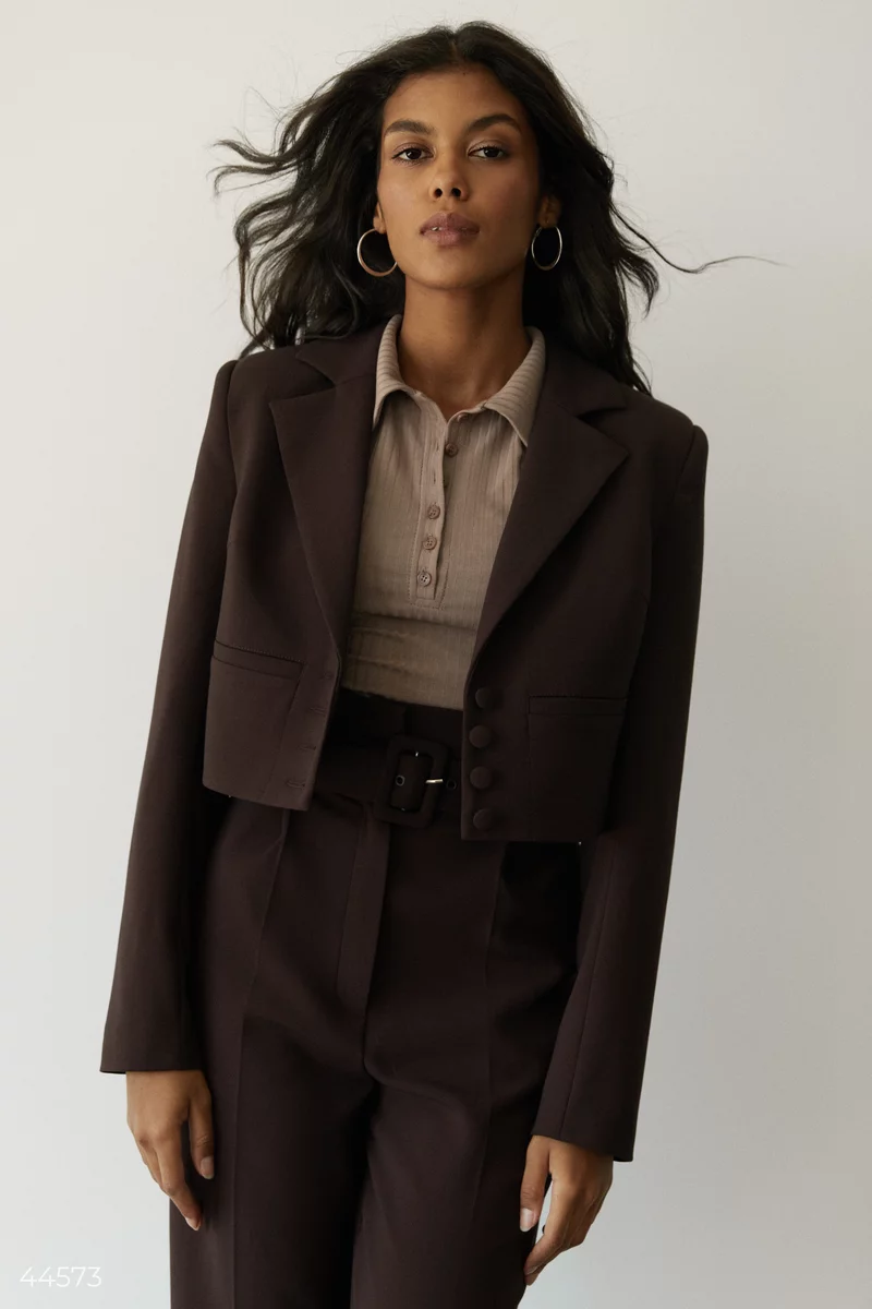 Chocolate crop jacket in suit fabric photo 2