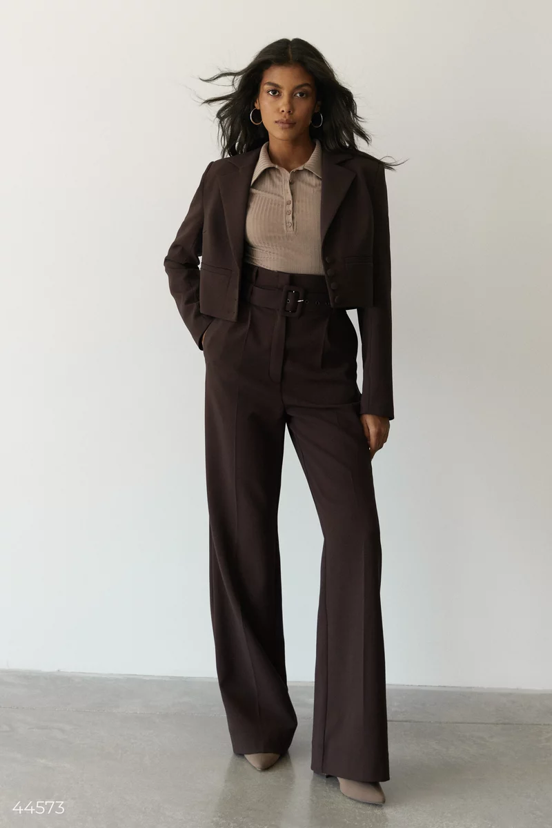 Chocolate crop jacket in suit fabric photo 3