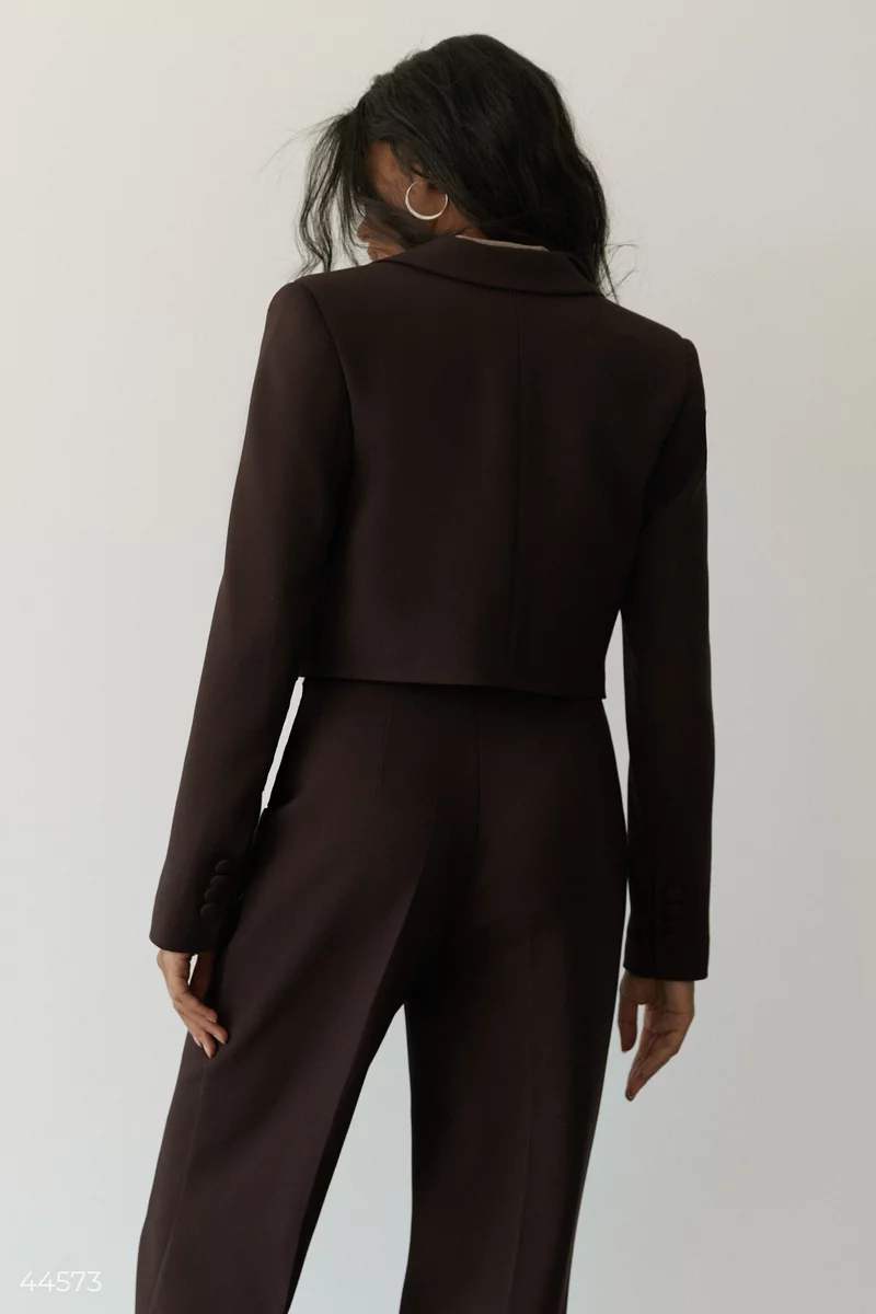 Chocolate crop jacket in suit fabric photo 4