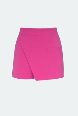Raspberry asymmetric skirt-shorts
