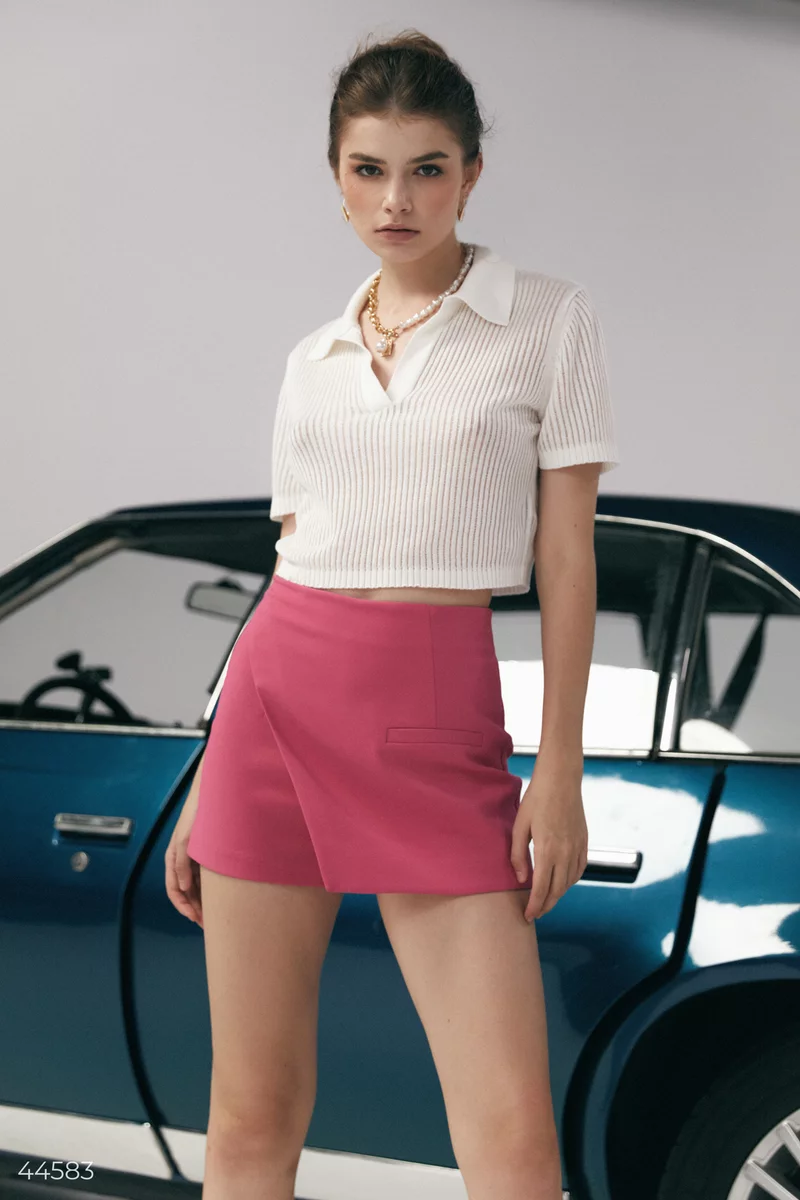 Малиновая асимметричная юбка-шорты фотография 1