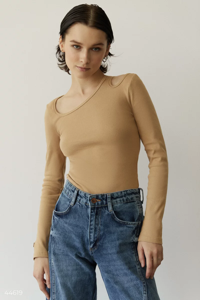 Beige knitted top with cutouts photo 1