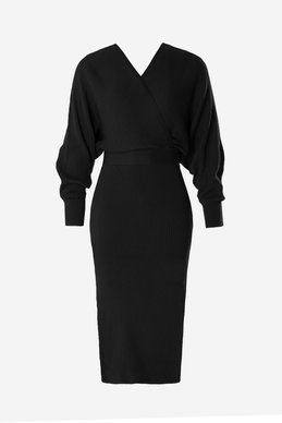 Black knitted midi dress with a scent