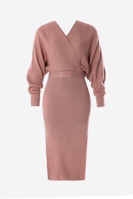 Knitted midi dress with a scent in a powdery shade