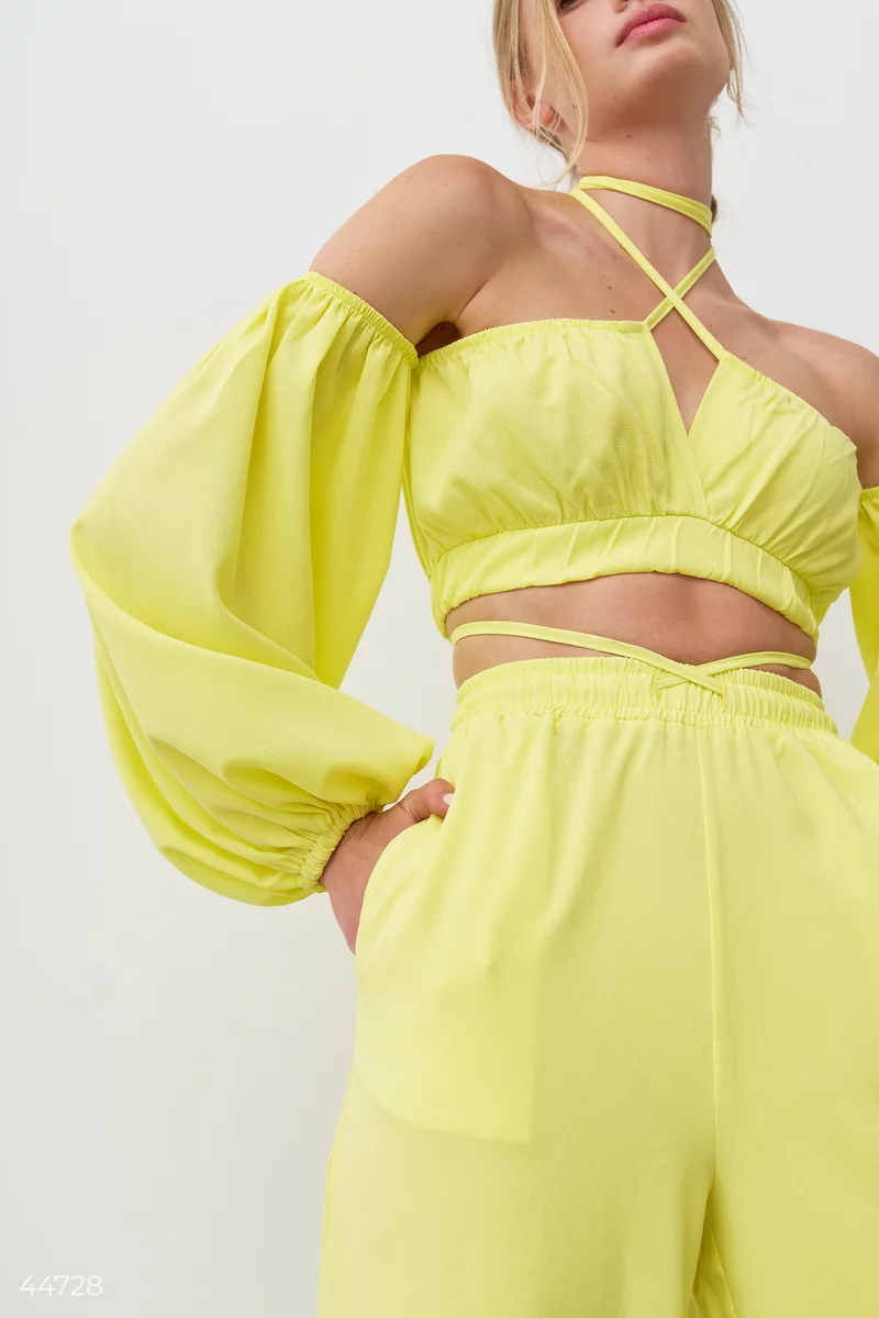 Bright yellow set with top and trousers photo 1