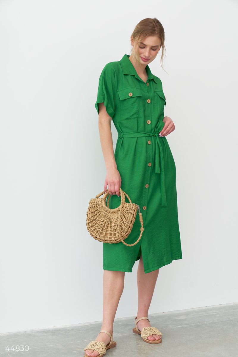 

Зеленое платье-рубашка