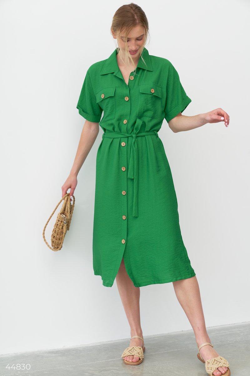 Зеленое платье-рубашка фотография 2