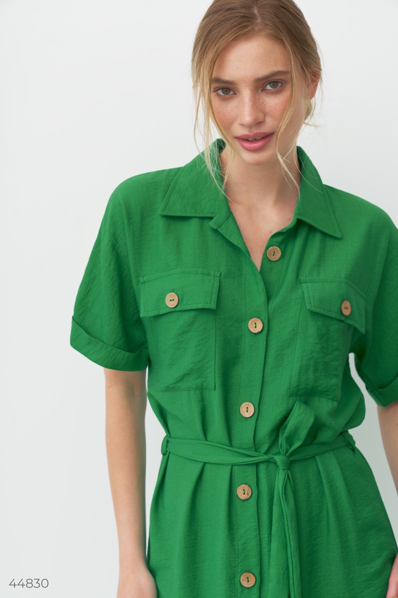 Зеленое платье-рубашка фотография 3