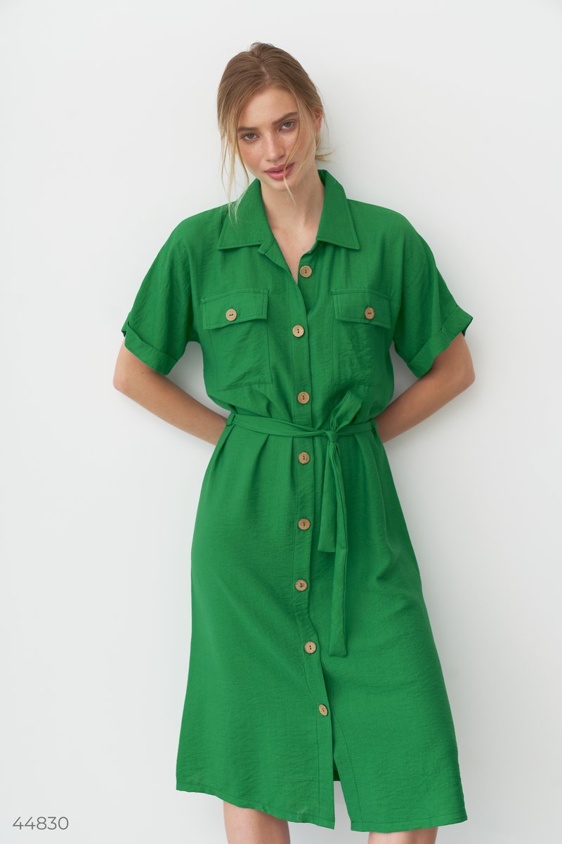 Зеленое платье-рубашка фотография 4