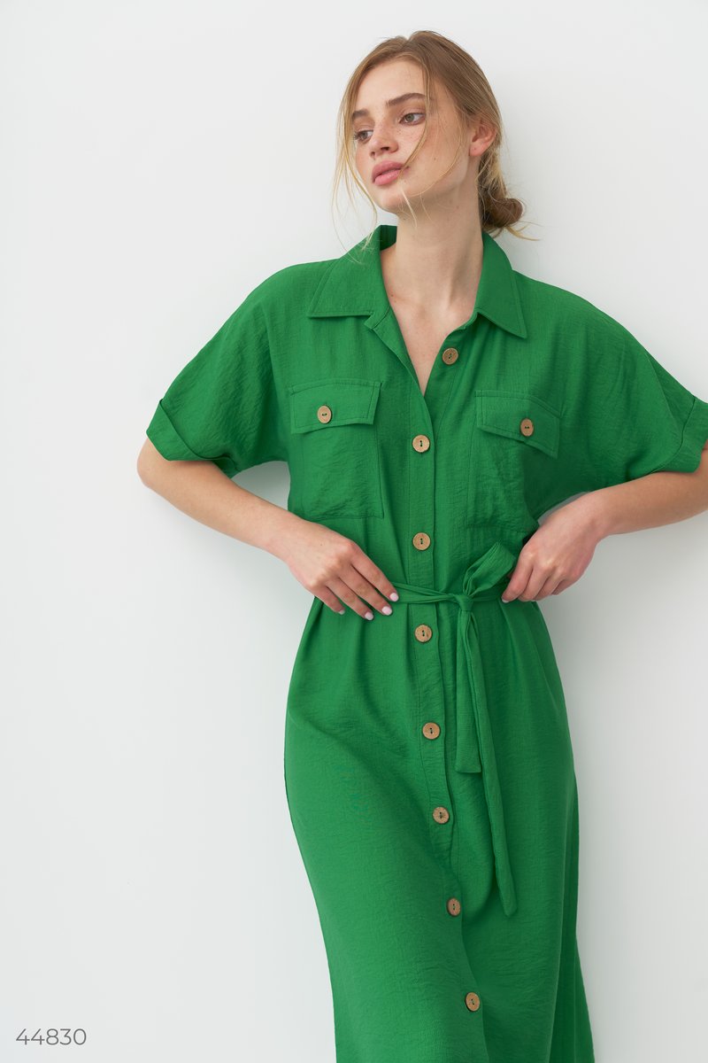 Зеленое платье-рубашка фотография 5