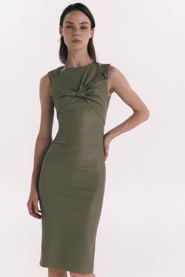 Сукня-футляр з еко шкіри кольору хакі фотографія 2