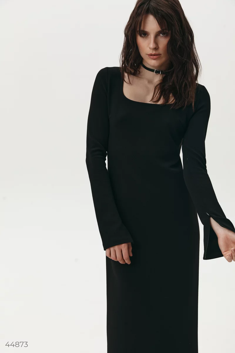 Базова чорна трикотажна сукня бодікон міді фотографія 3