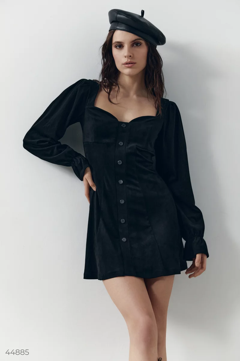 Чорна сукня міні з манжетою-кльош фотографія 1