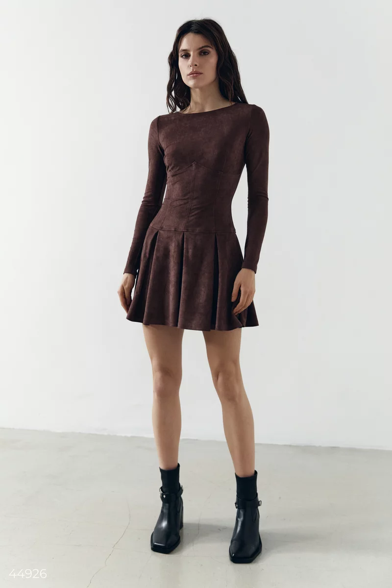 Mini dress made of ecosuede in a chocolate shade photo 2
