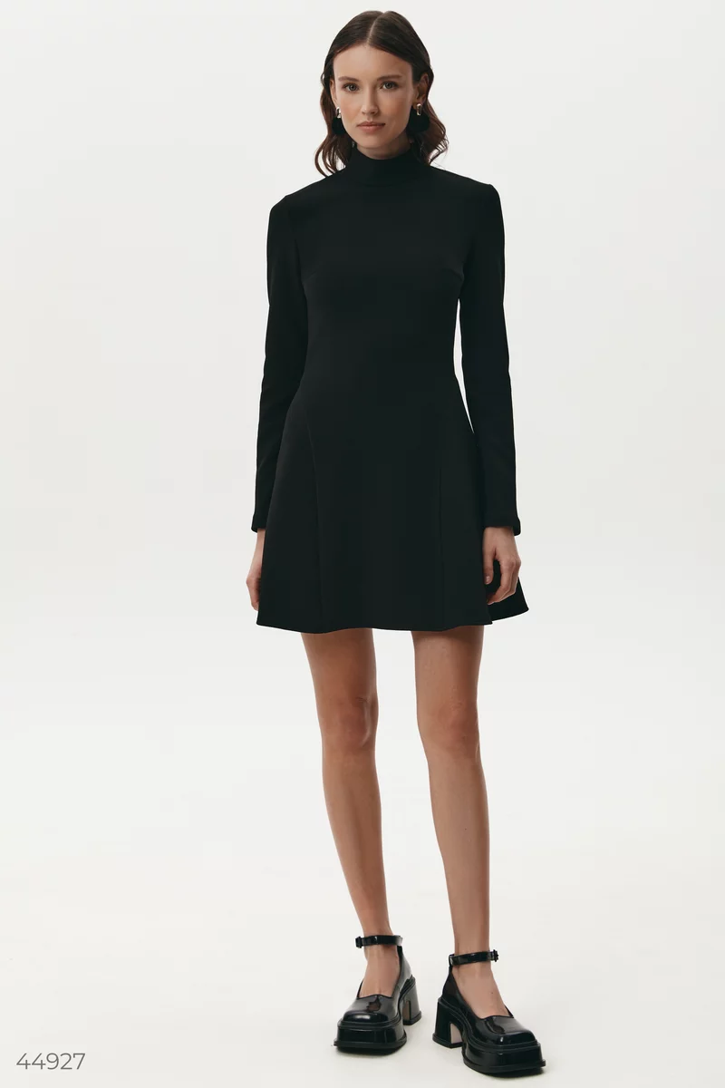 Black knitted dress with long sleeves photo 2
